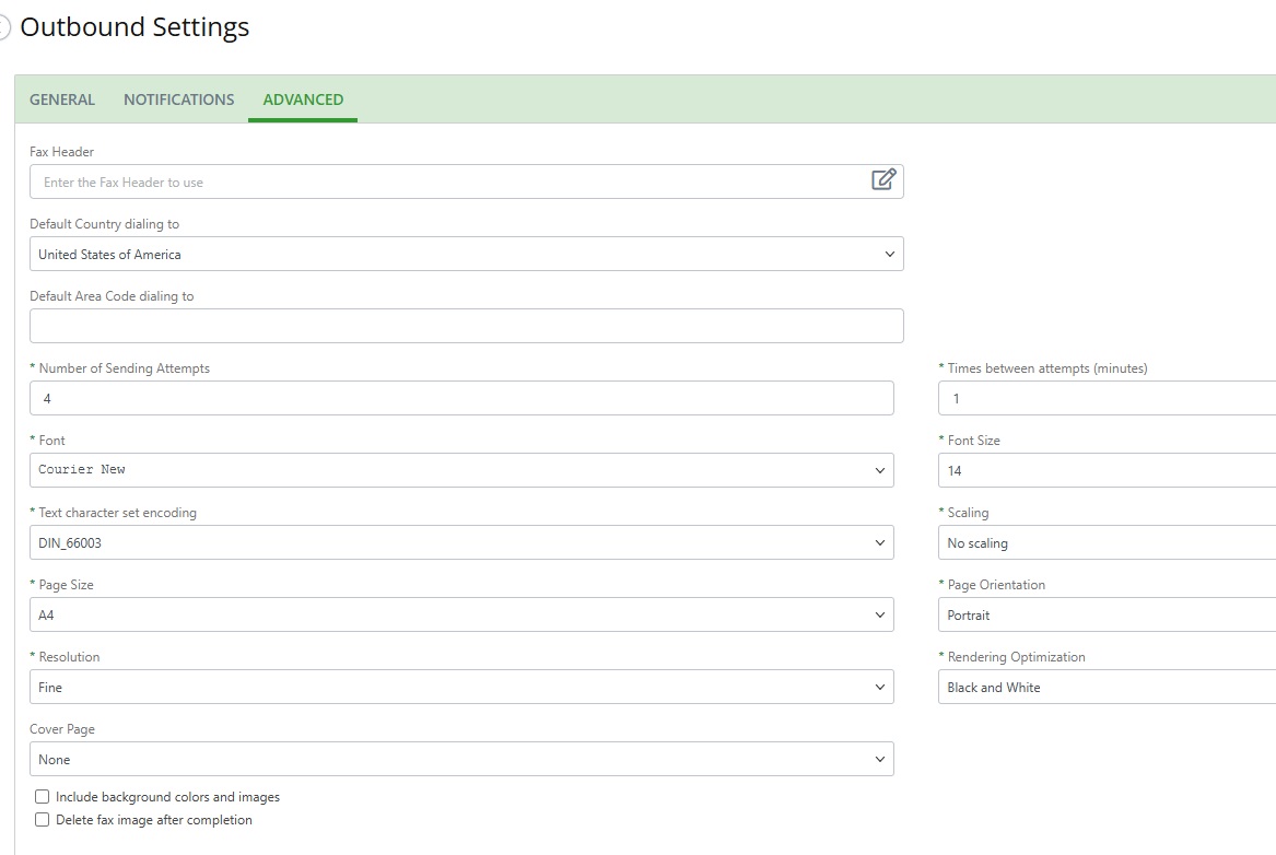 Fax Header Settings